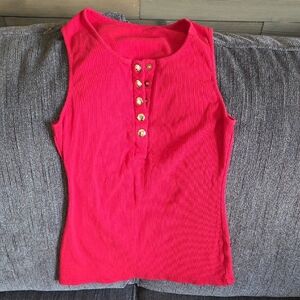 Sleeveless Red Button-Up Top